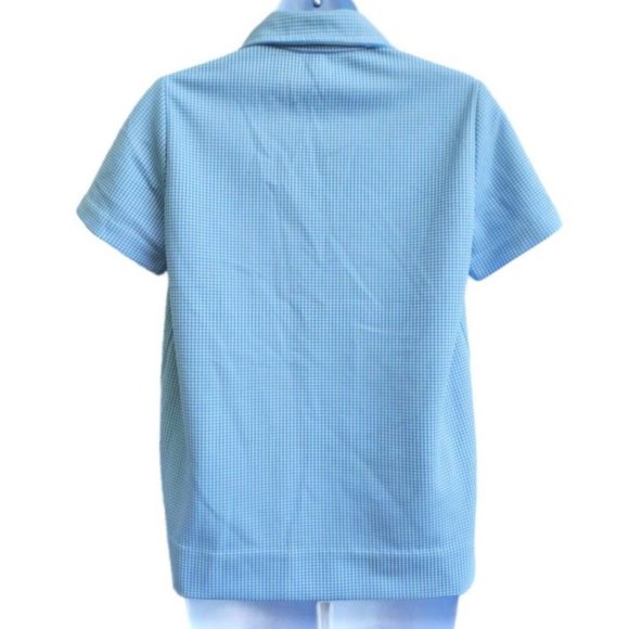 Vintage 70s Shirt Double Knit Houndstooth Henley Snap Dagger Collar Pocket - Picture 3 of 6